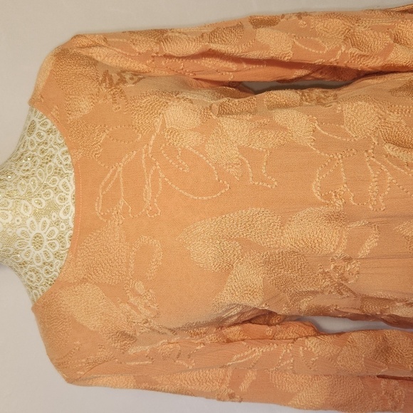 Soft Surroundings Peach Cecile Asymmetrical Floral Embroidered 3/4 Sleeve Tunic - Picture 3 of 13